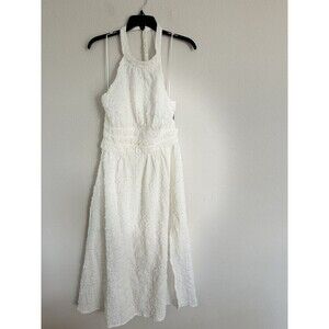 Floret Studios Textured Halter Midi Dress Size M White Halter Ruched Dress